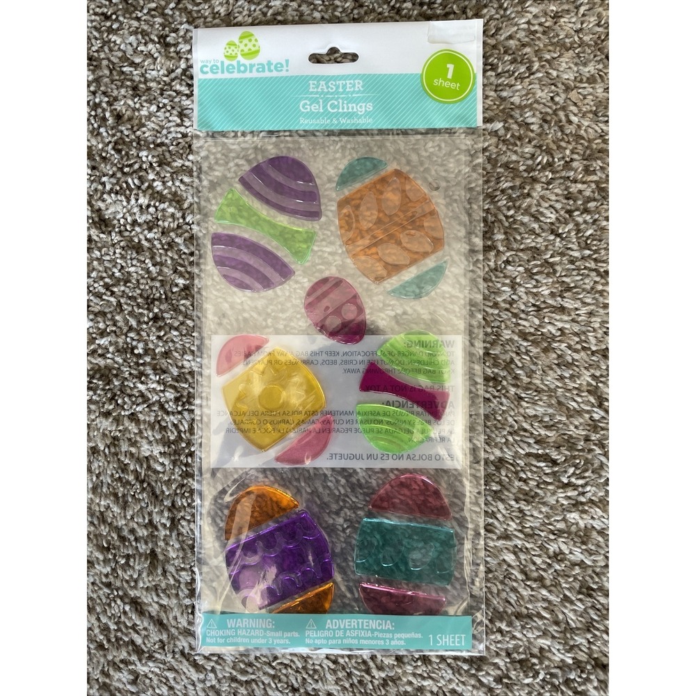 NEW Rainbow of EASTER Eggs CUTE Window‎ Gel Clings Stickers Decorations 19 count